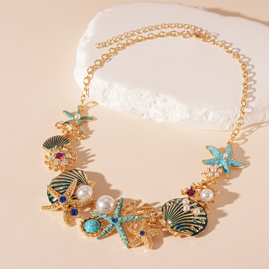 1:Colorful starfish shell coral necklace