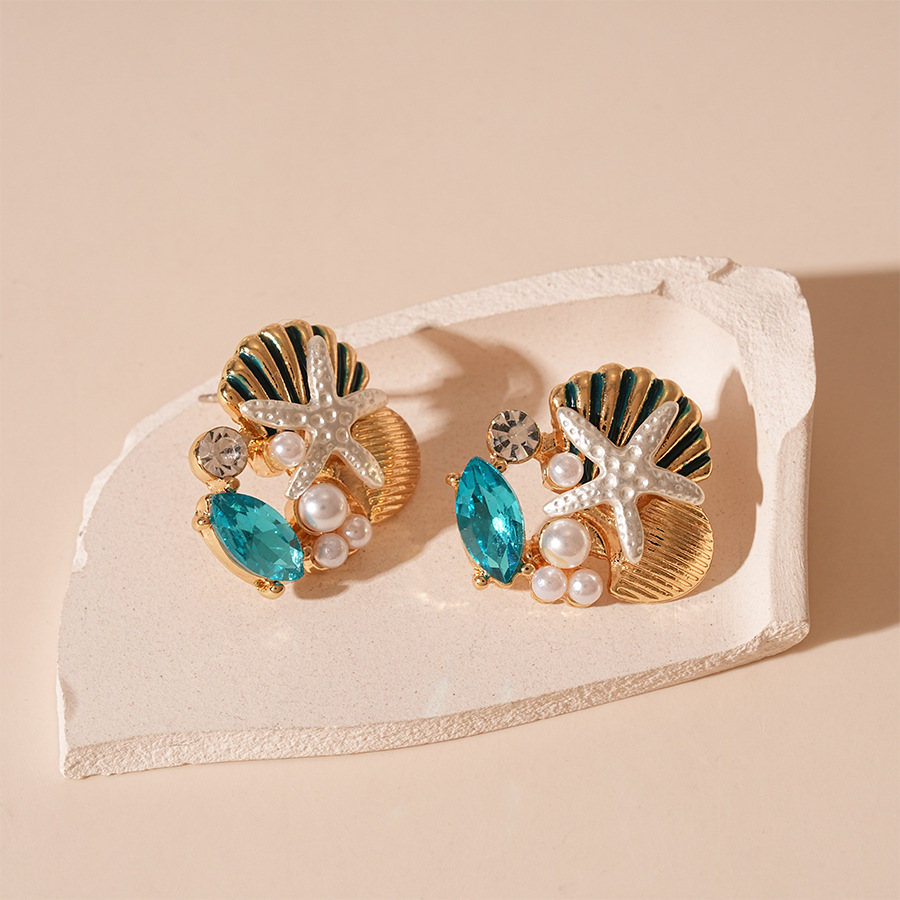 2:Silver needle-colorful starfish shell coral stud earrings