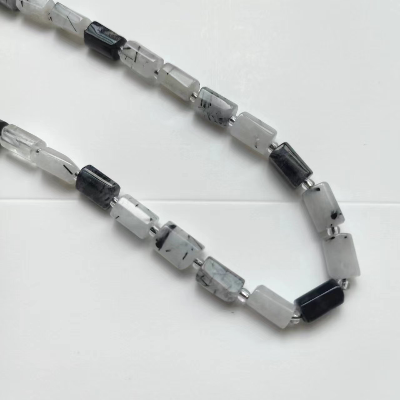 9:Natural black and white crystal handmade hexagonal column