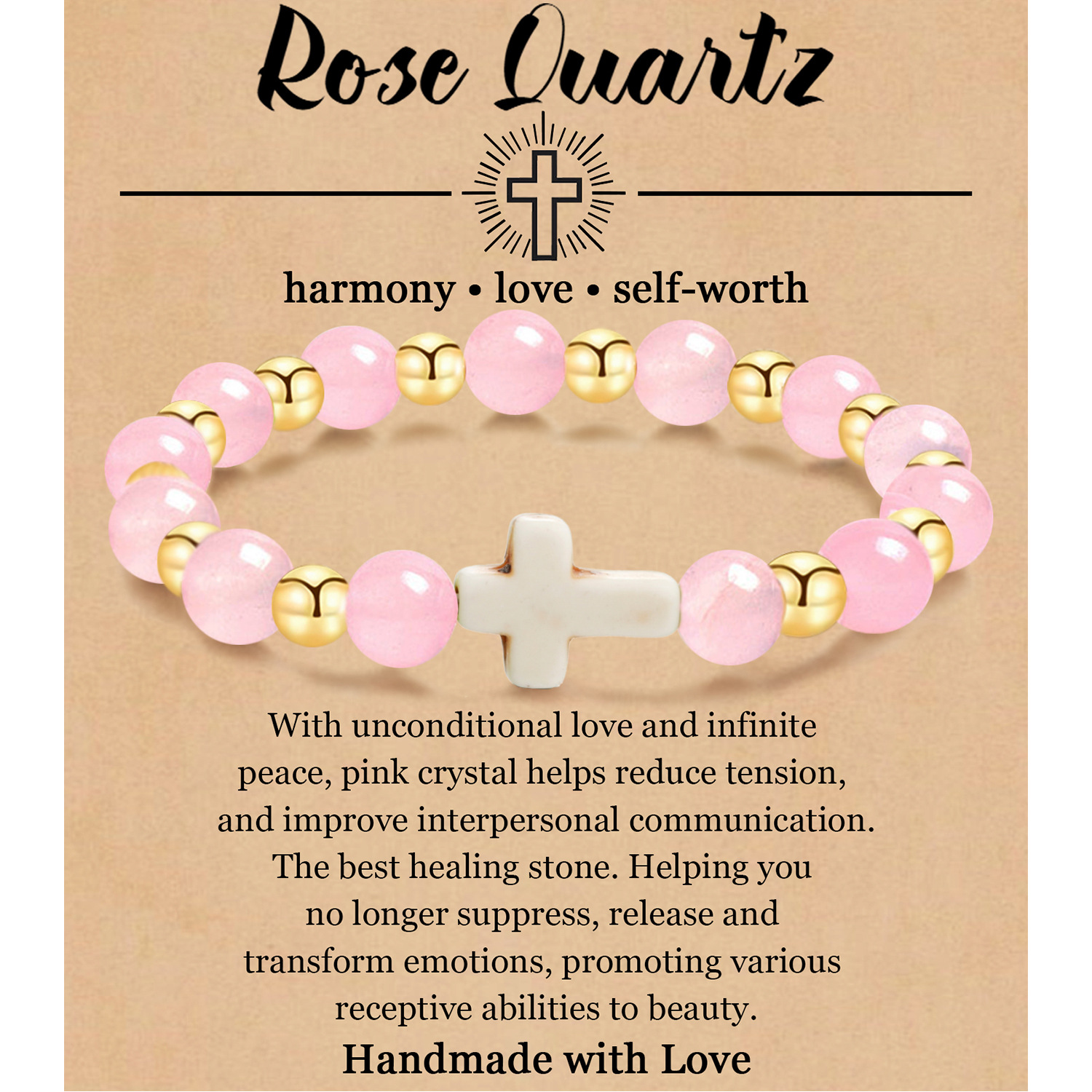 pink crystal gold beads With card