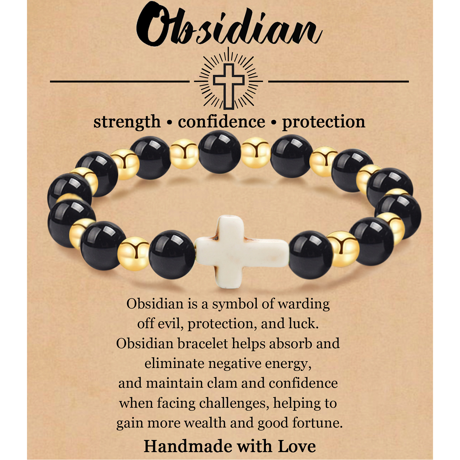 Obsidian Gold Beads With card