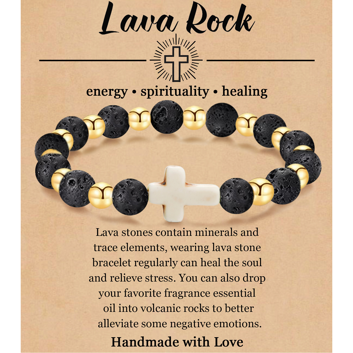 Volcanic Stone Gold Beads With card