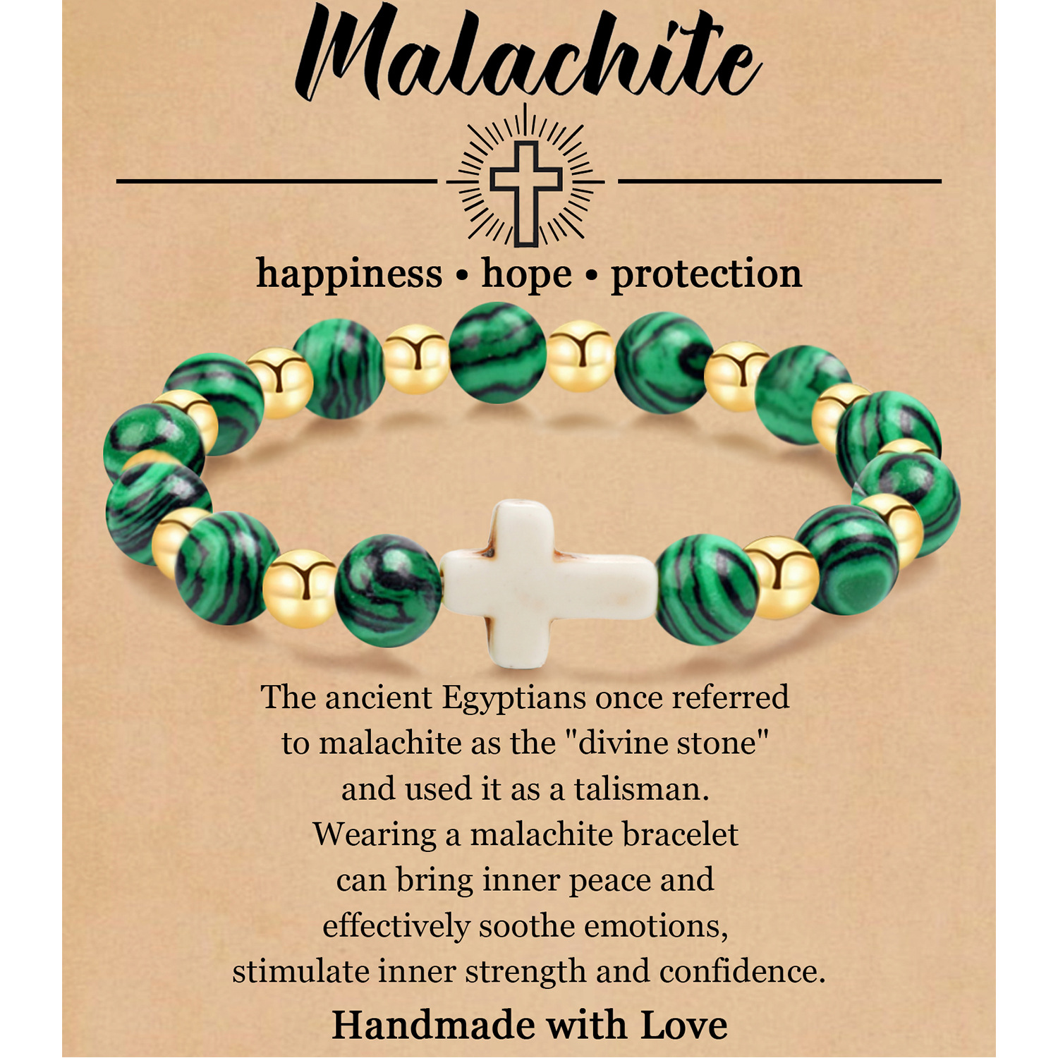 Malachite gold beads With card