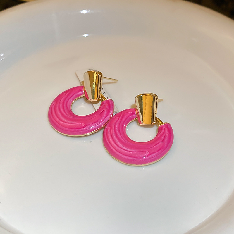 3:Steel needle-rose red hoop earrings