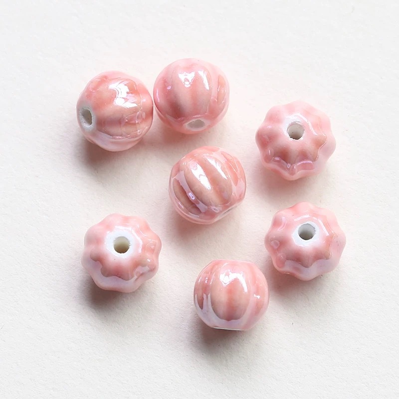 1:1#Light pink ceramic pumpkin beads 1 piece