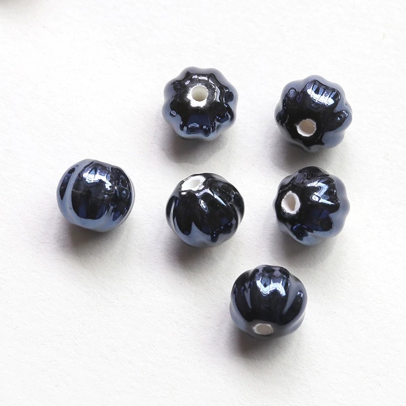 5:5 # Black and gray ceramic pumpkin beads 1 piece