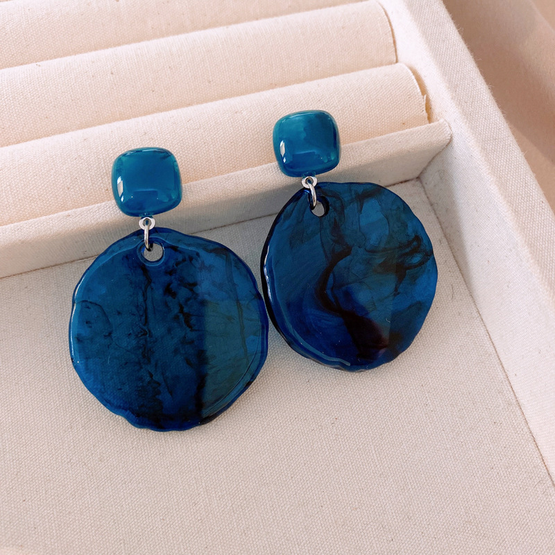 3:Silver needle-blue resin geometric earrings