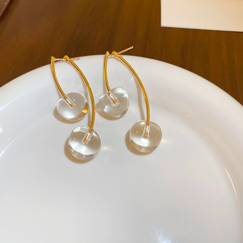 4:Silver Needle-Clear Cherry Stud Earrings