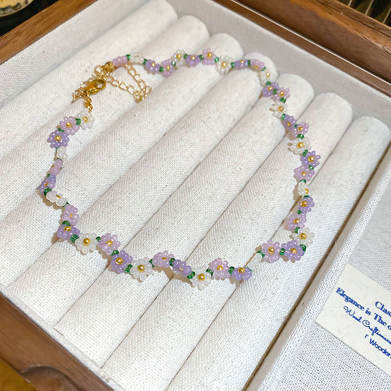 2:Purple Flower Rice Bead Necklace
