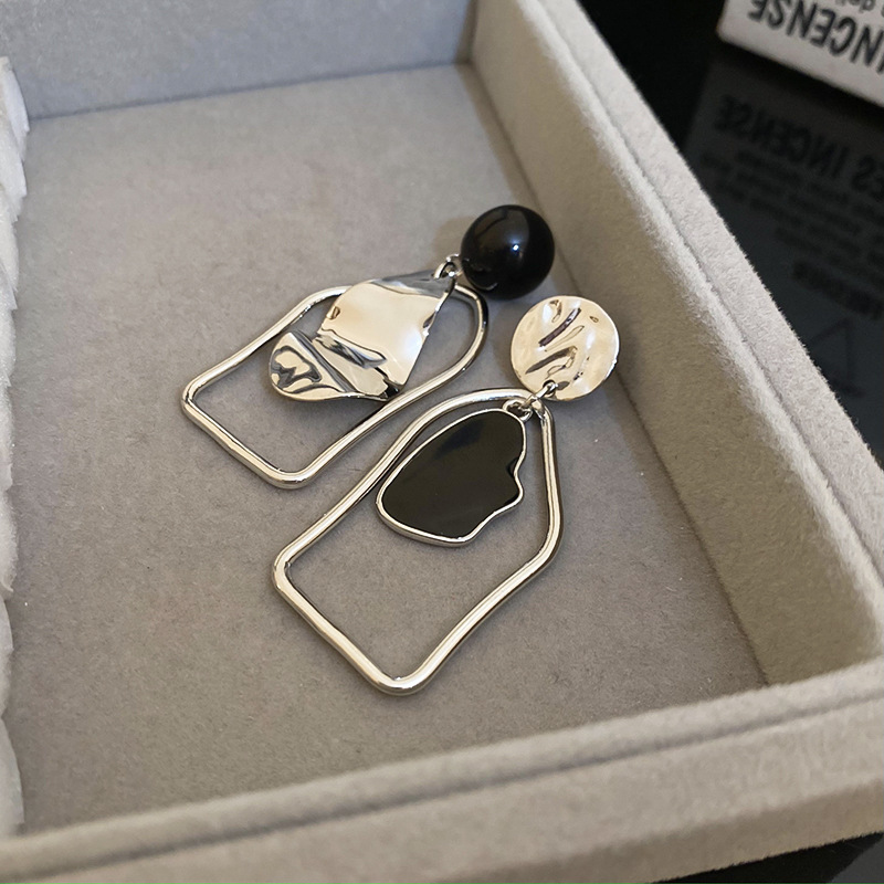 1:Silver Needle-silver Asymmetric Geometric Drop Earrings