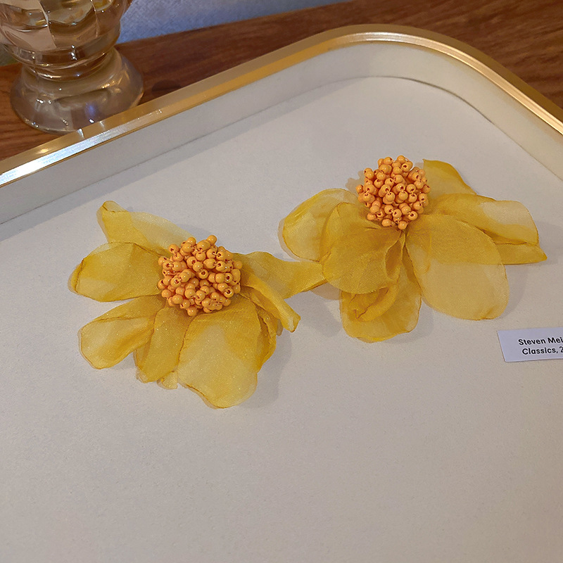 2:Silver Needles-Yellow Flower Earrings