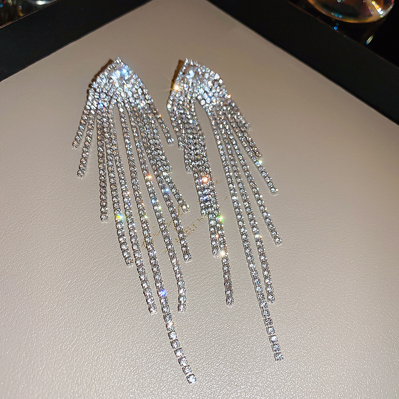 2:Silver needle-silver zircon tassel earrings