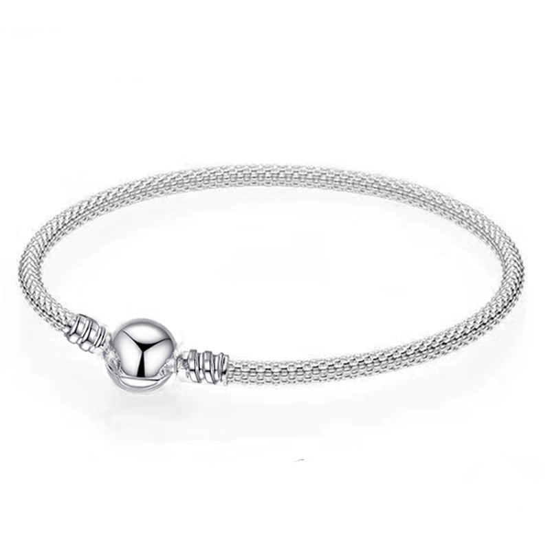 Mesh silver round buckle bracelet 17cm