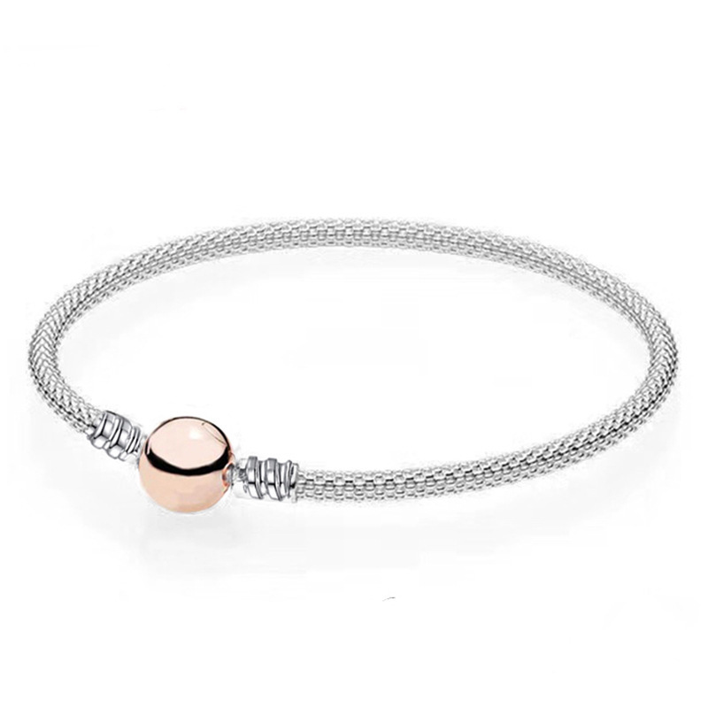 Mesh rose gold round buckle bracelet 17cm