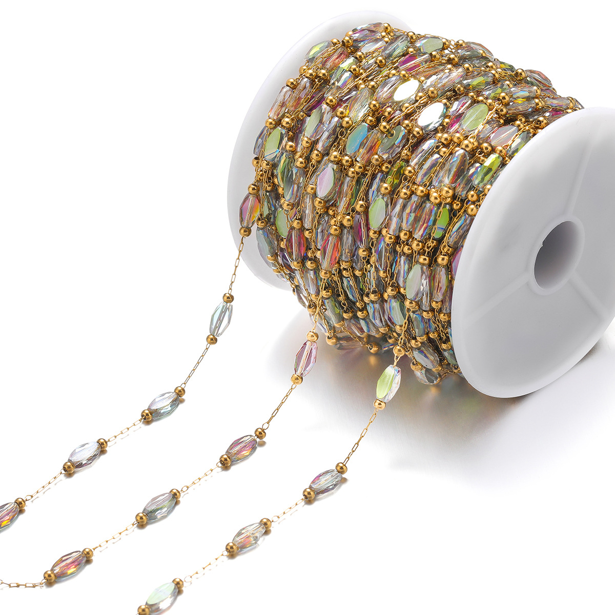 1:1mm gold chain wear 2.4mm beads 4*7mm color diamond crystal beads color