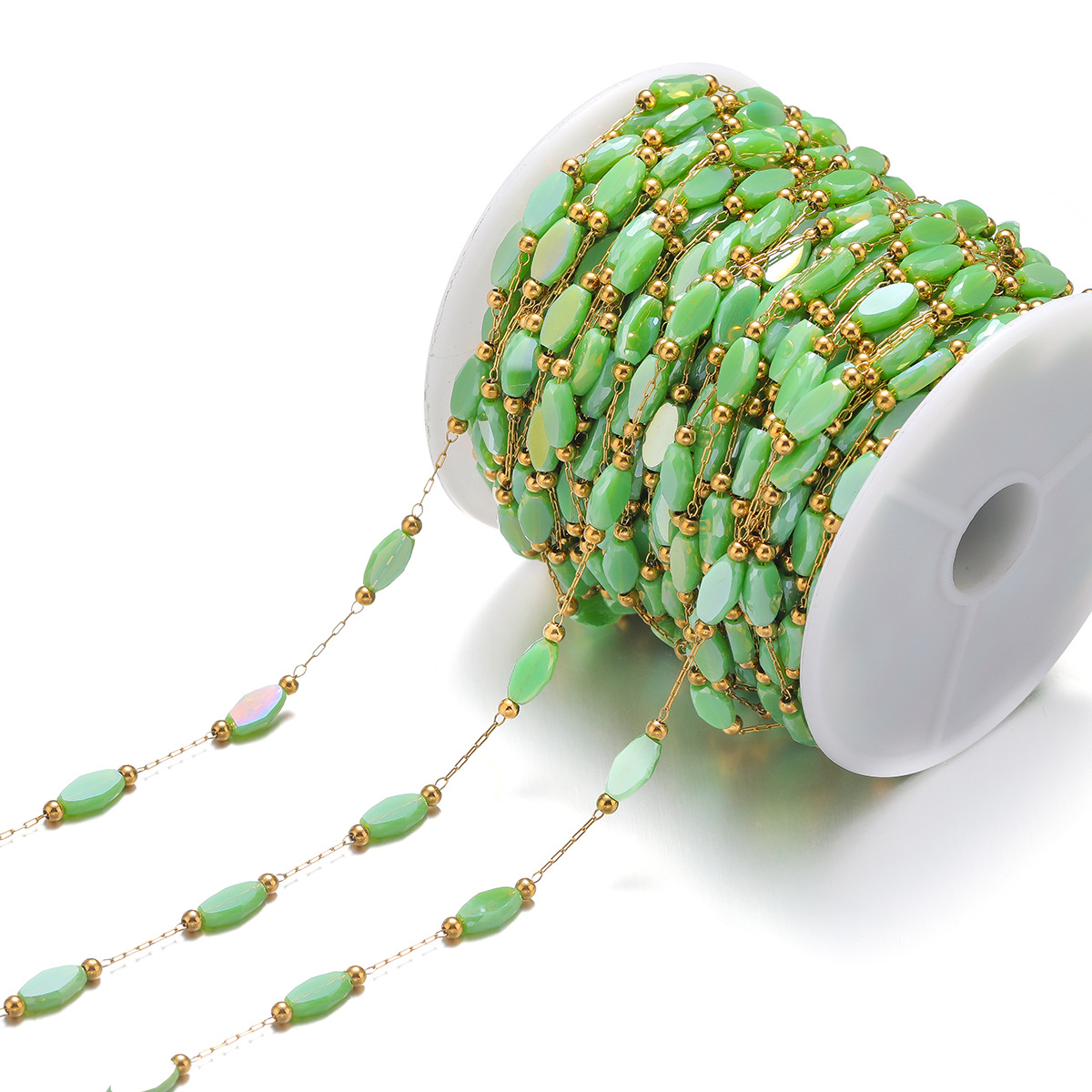 3:1mm gold chain wear 2.4mm beads 4*7mm color diamond crystal beads grass green