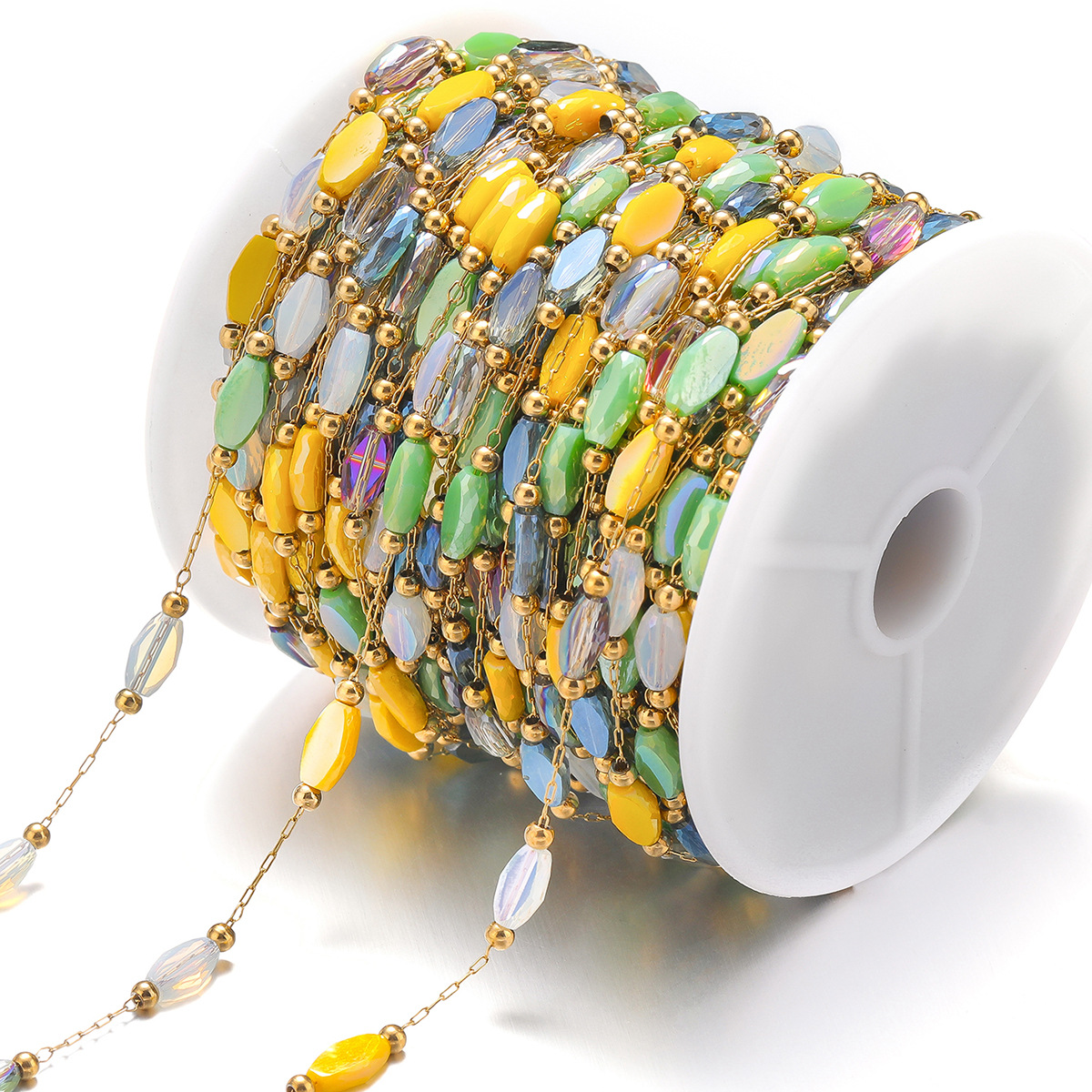 4:1mm gold chain wear 2.4mm beads 4*7mm color diamond crystal beads color mixing