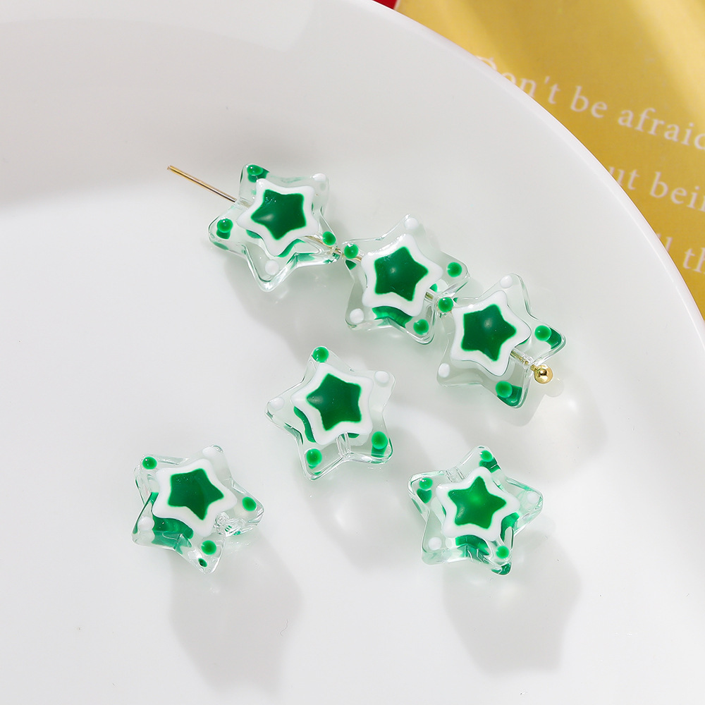 Glazed five-pointed star beads-green