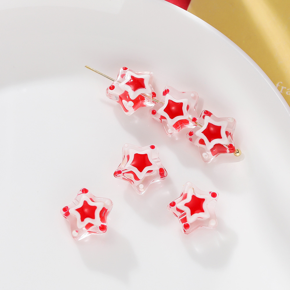 12:Glazed five-pointed star beads-red