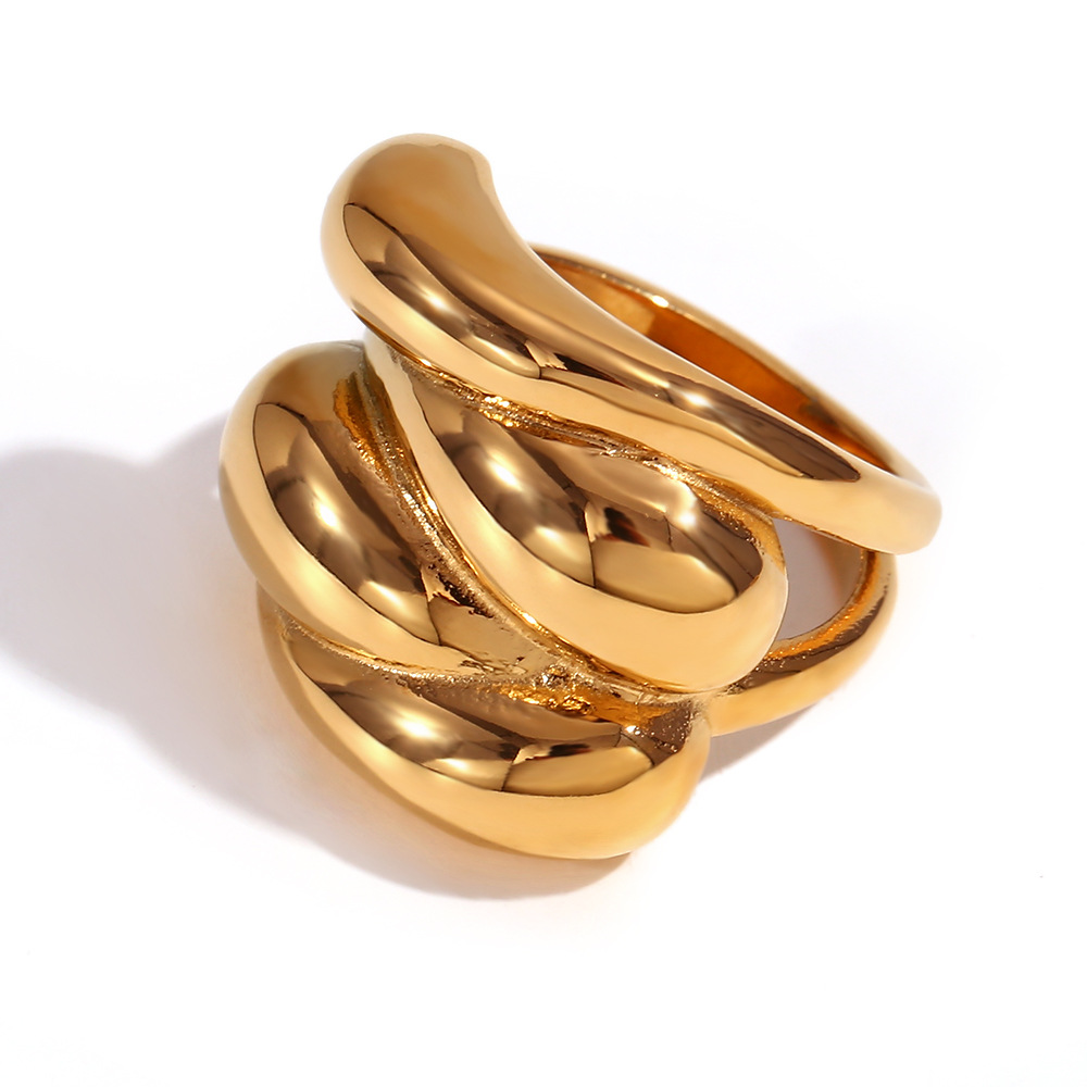 Water drop wave crisscross dome ring-Gold US Size