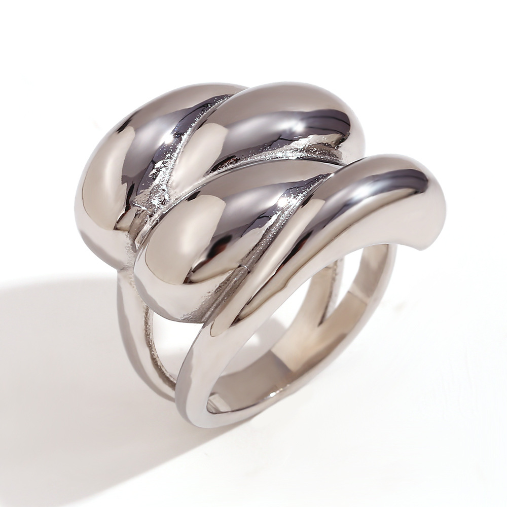 2:Water drop wave crisscross dome ring-steel color