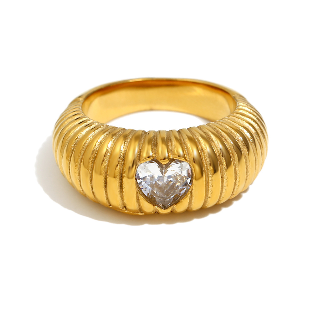 Long bread love zircon ring-gold US Size #6