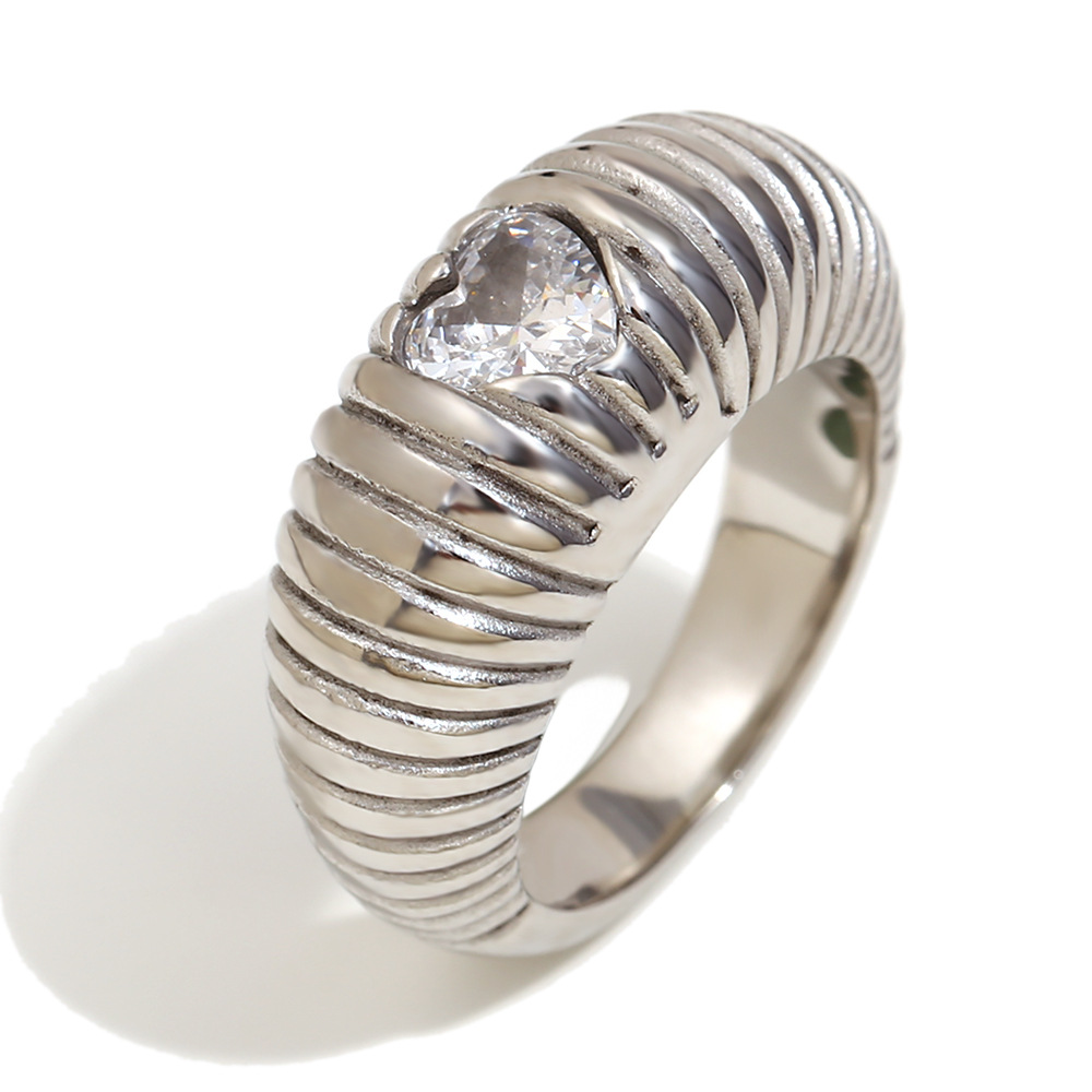 Long bread love zircon ring-steel color US Size #6