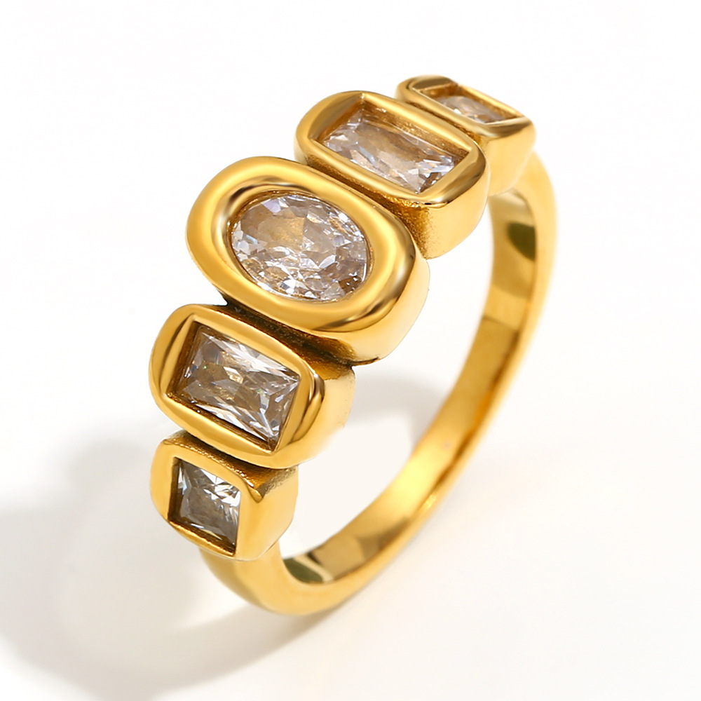Geometric zircon arrangement ring-gold US Size #6
