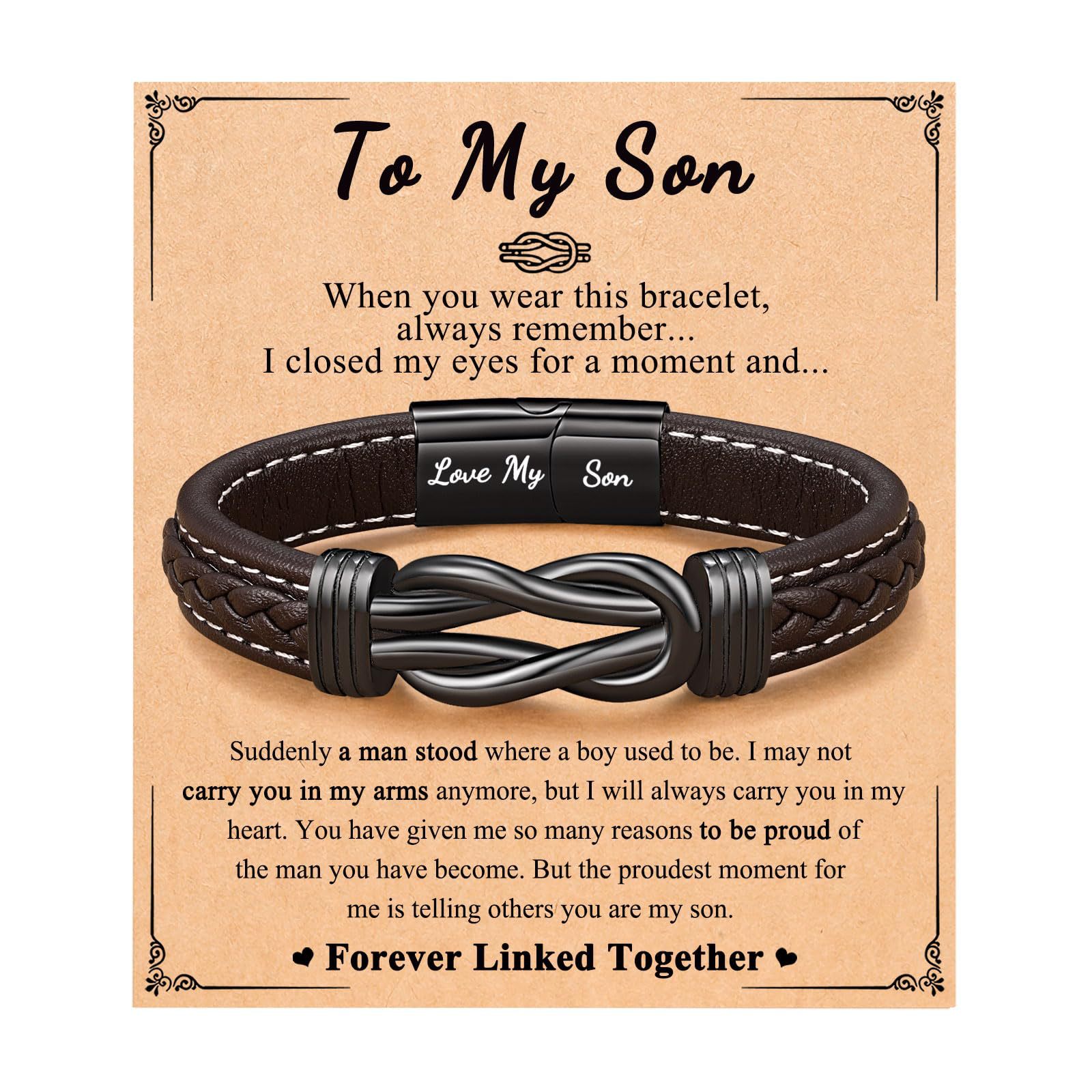 11:Brown leather bracelet   Love My Son engraved   Son card 2