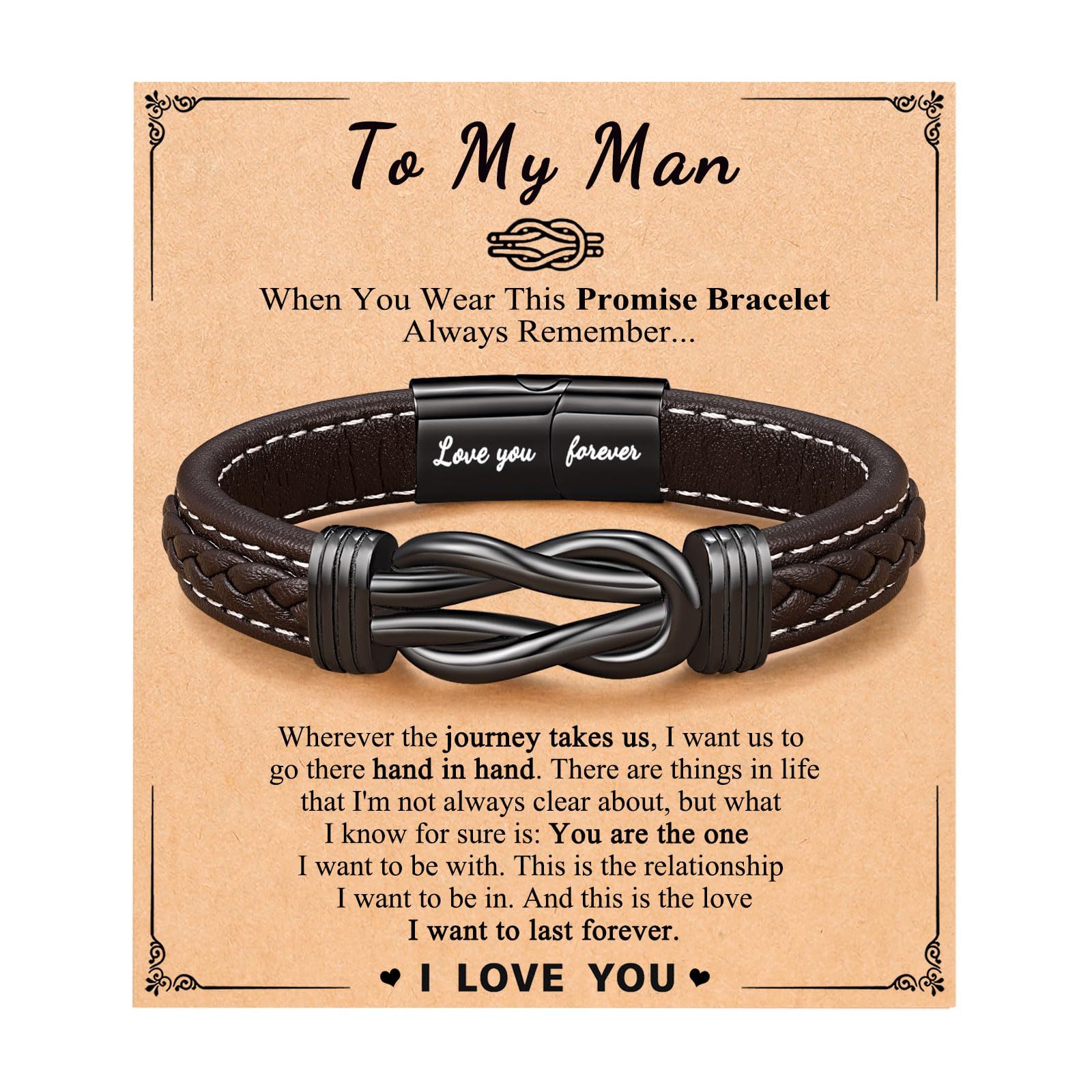 12:Brown leather bracelet   Love you forever engraving   Man card 2