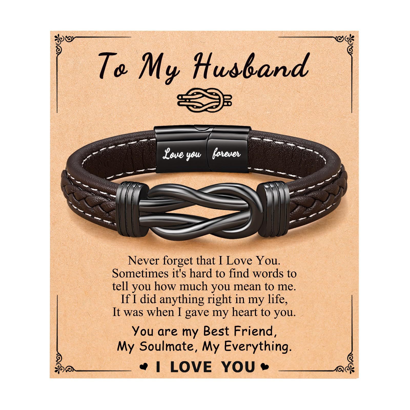 14:Brown leather bracelet   Love you forever engraving   Husband card