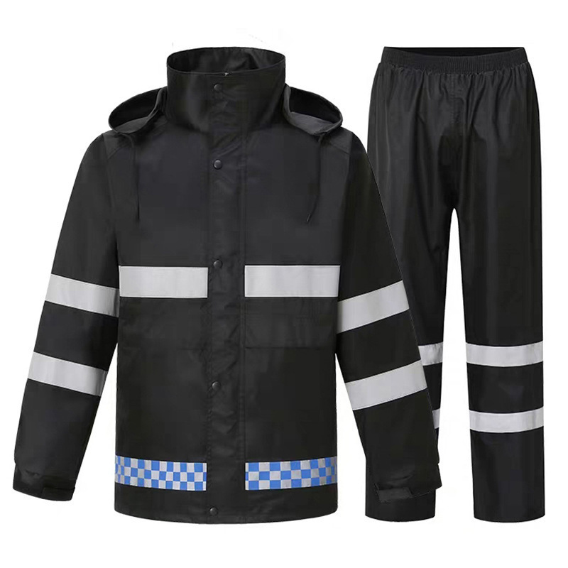 Double-layer-150D duty suit [black blue grid]]