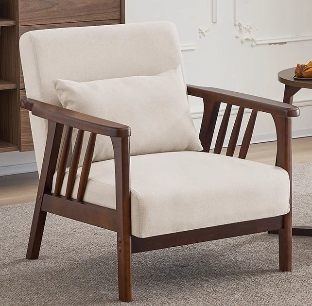 Walnut Single Chair-Beige