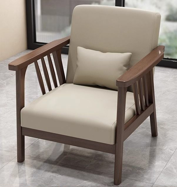 Walnut Single Chair-Beige Gray
