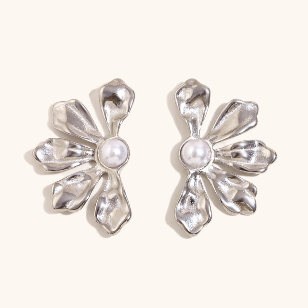 4:对称花朵耳钉-钢色