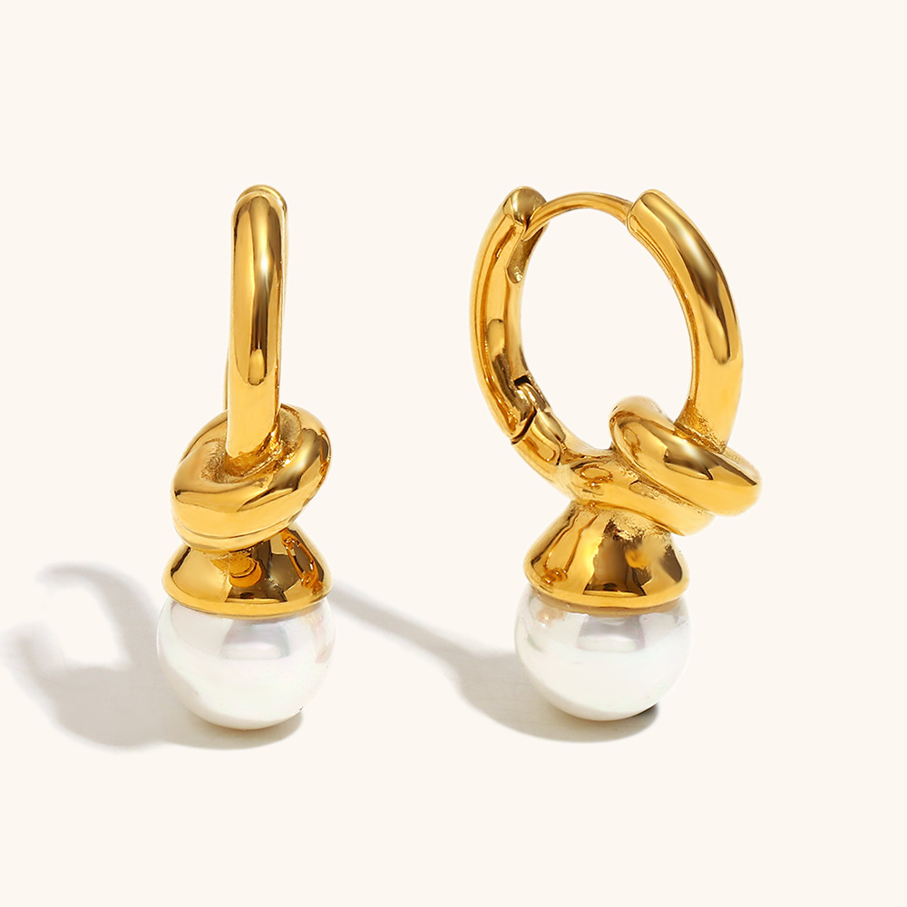 9:打结爱心珍珠耳圈-金色