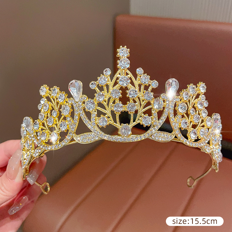24# Rhinestone Crown Golden Hair Hoop