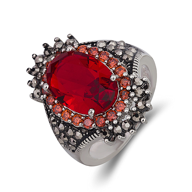 Red Diamond Red Stone Ring [Thai Silver Plating Bl