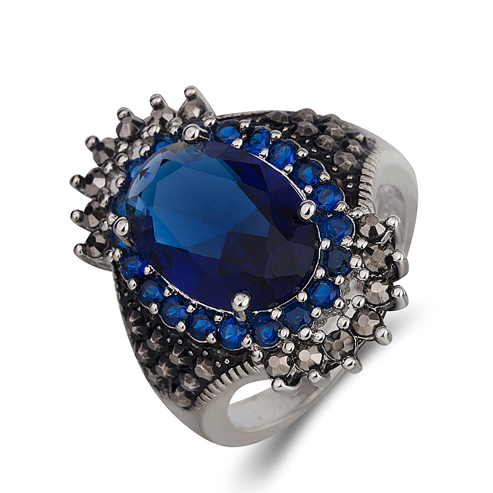 Blue Diamond Blue Stone Drill Ring [Thai Silver Pl