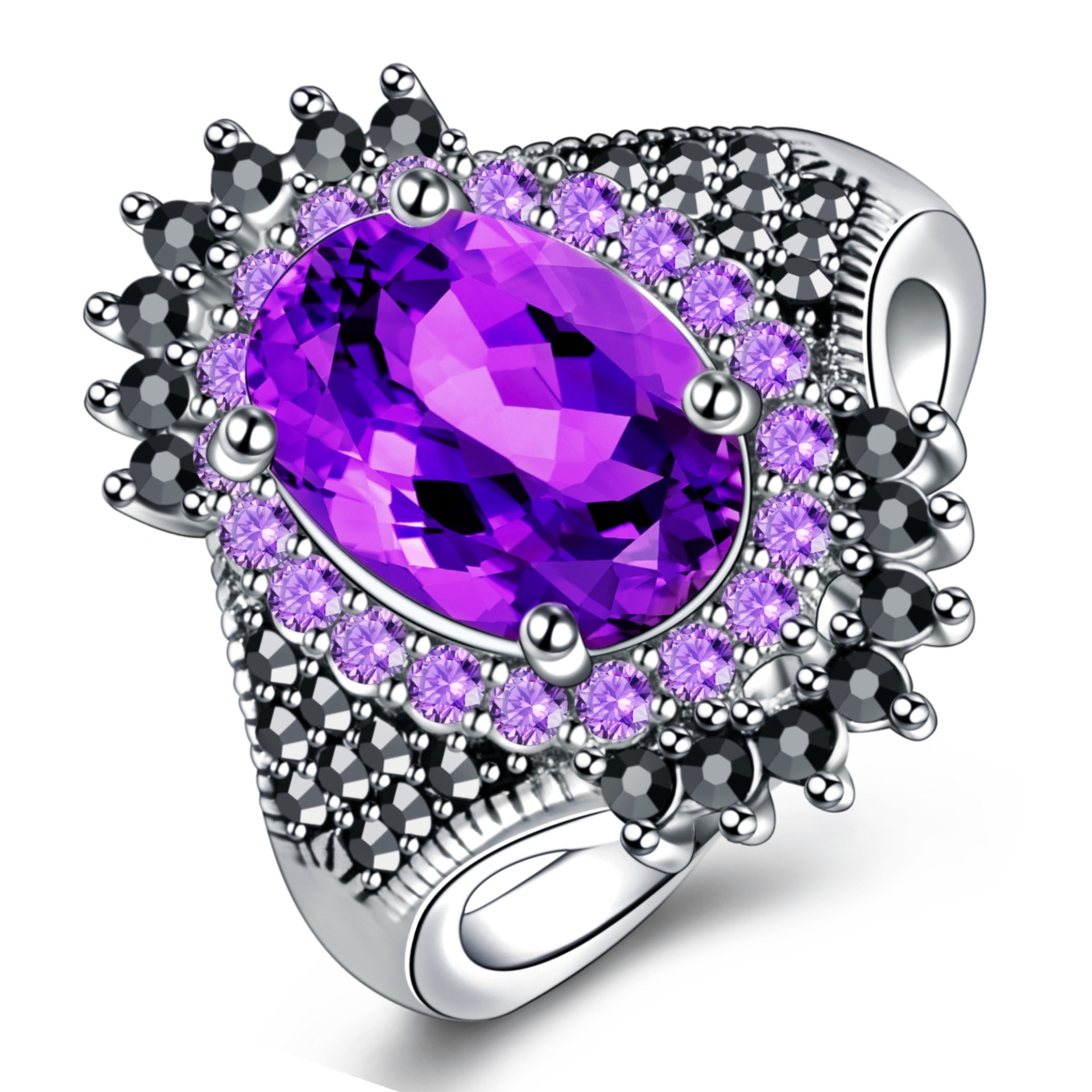 Purple drill purple drill ring [Thai silver plated
