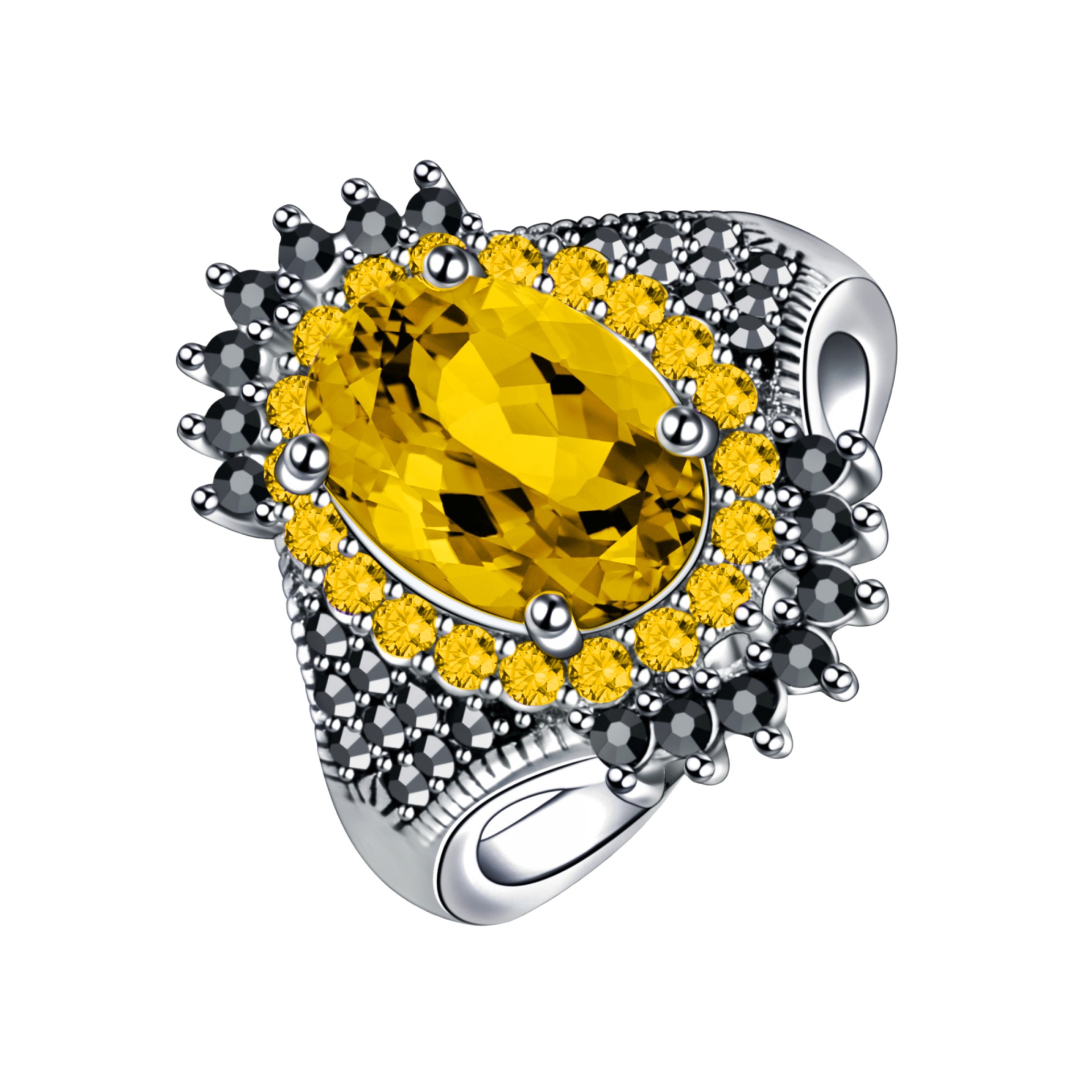 6:Yellow diamond yellow drill ring [Thai silver plated black]]