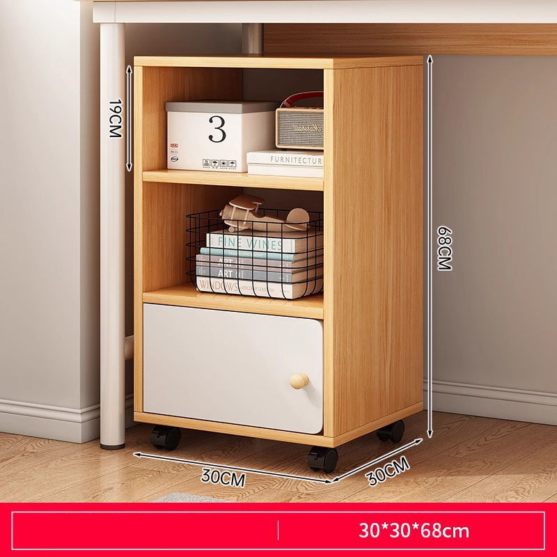 (Garden oak and warm white) three layers of a door with pulley 30*30*68cm