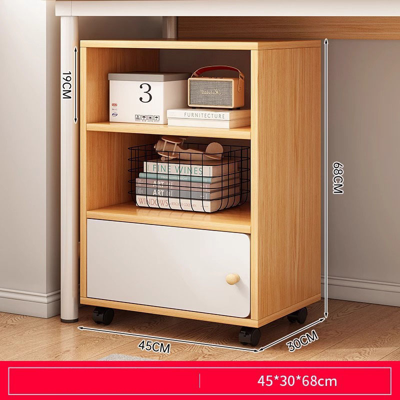 (Garden oak and warm white) three layers of a door with pulley 45*30*68cm