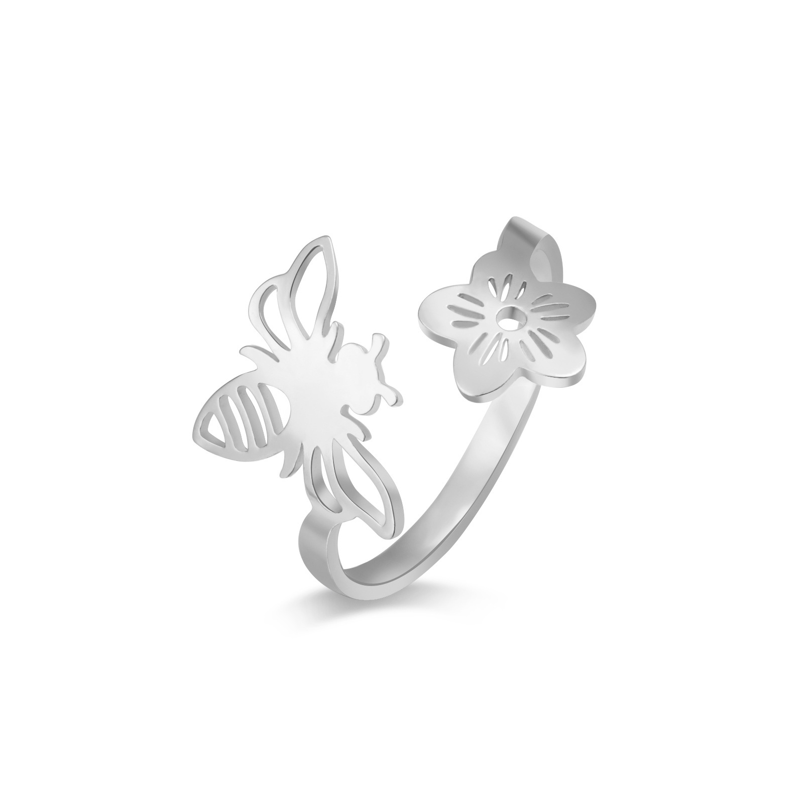 钢色小蜜蜂开口戒指