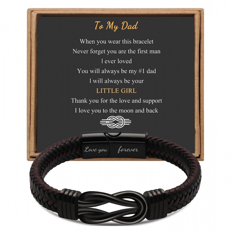 1:Engraved love you forever dad1 card leather bracelet