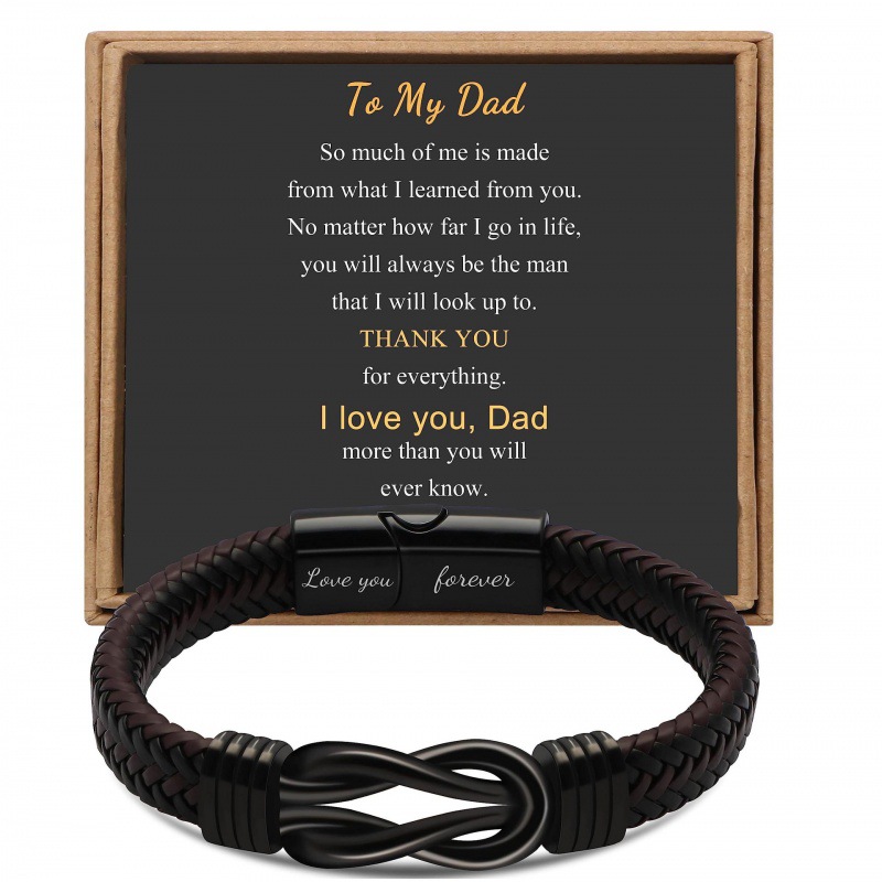 2:Engraved love you forever dad 2 card leather bracelet