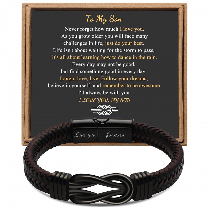 3:Engraved love you forever son card leather bracelet