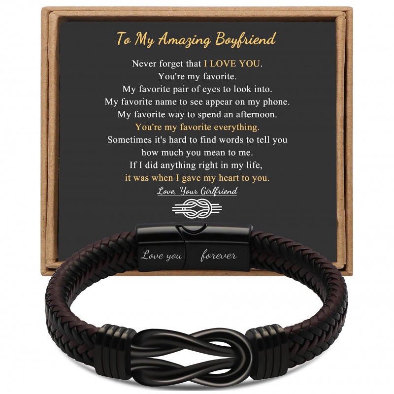 7:Engraved love you forever boyfriend card leather bracelet