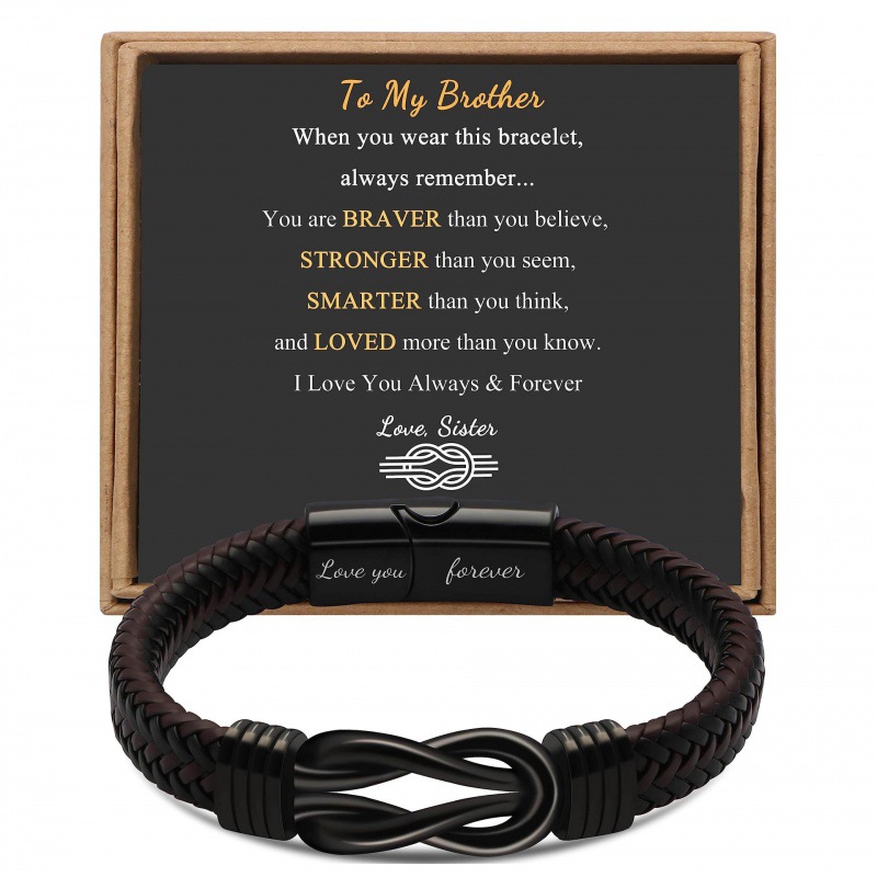 9:Engraved love you forever brother card leather bracelet
