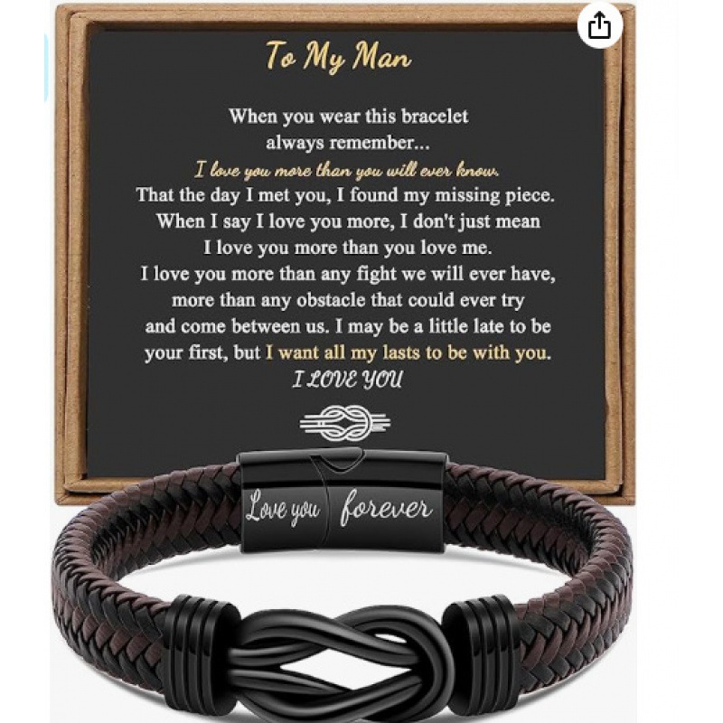 10:Engraved love you forever man card leather bracelet